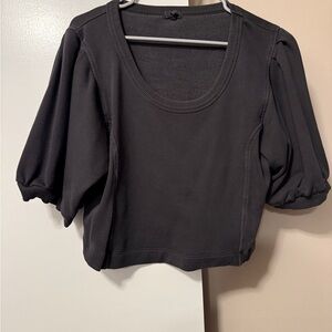 Aerie Dark Gray Puff Sleeve Crop Top